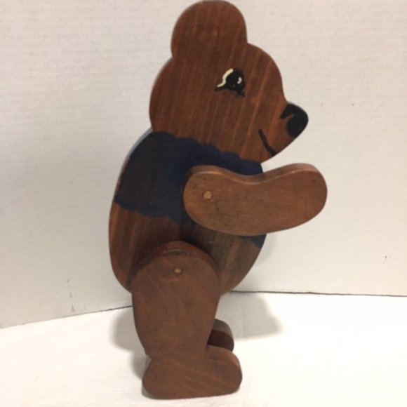 VTG Solid Wood Brown Bear w/Articulating Arms & Legs, Sits & Stands Folk Art 12" - Picture 2 of 9